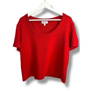 St John Sport by Marie Gray Red Knit Top Short Sleeve Scoop Neck Women's L